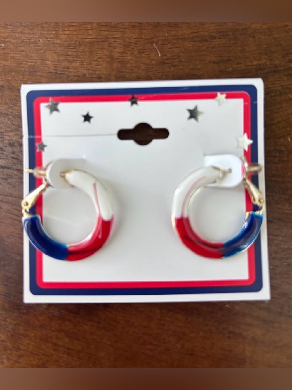 Kohls Hoops,red white & blue enamel w/surrounding goldtone,click back,Patriotic